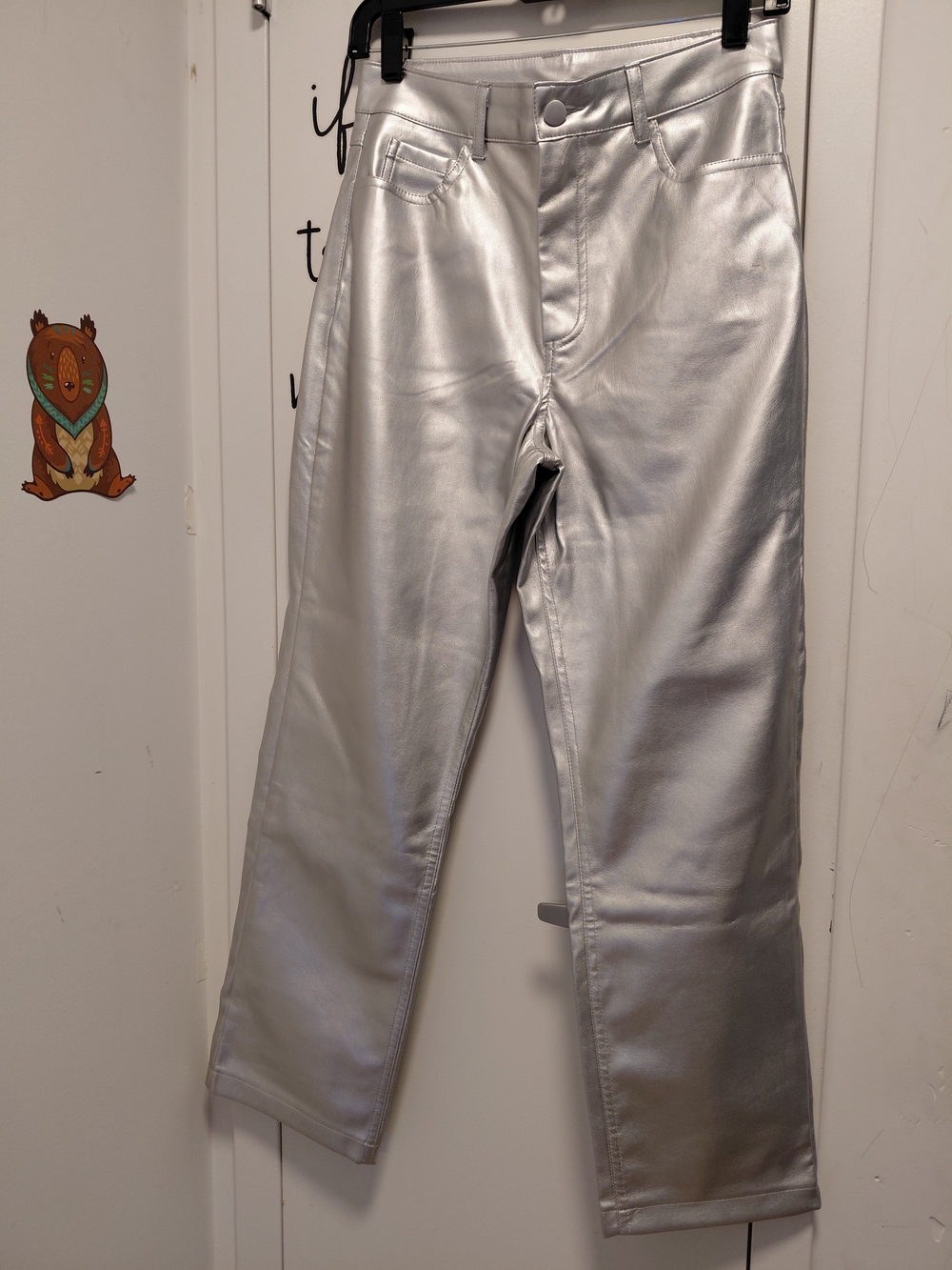 Haute Monde Silver Metallic Straight-Leg Jeans